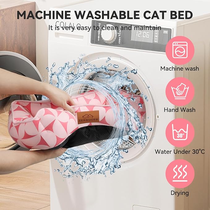 Zerbuger Rectangle Cat Dog Bed for Large Medium Small Pets Indoor Outdoor Machine Washable Sleeping Sofa Non-Slip Bottom Soft Puppy Bed Durable Orthopedic Calming Pet Cuddler (Small, Pink Pattern)