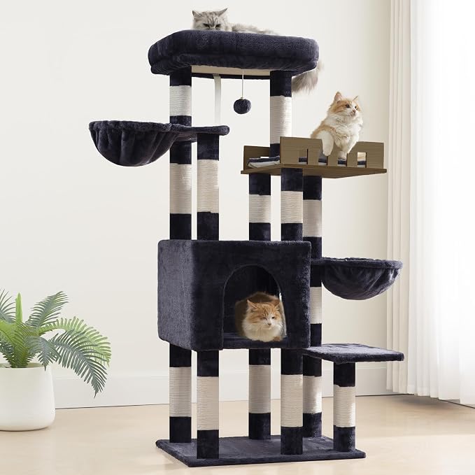 Gitelsnour Cat Tree for Indoor Cats Large Adult, Heavy Duty Cat Tree for Large Cats 20 lbs+, Cat Condo with Big Wooden Perch, Cat Tower with 14 Scratching Posts, Hammock, Smoky Gray GCT023G