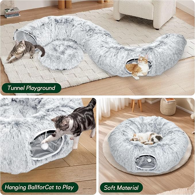 VIVOYAN Multifunctional Cat Tunnel Toy - XL Interactive Cat Play Tunnel with Climbing Holes and Thick Resting Mat, Ideal for Mult Homes and Extended Playtime