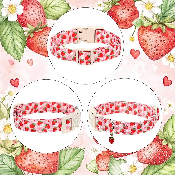 Strawberry Dog Collar Summer Pink Girl Dog Collars for Large Dogs - Lightweight Adjustable Cute Female Dogs Everyday Collar with Safety Buckle L