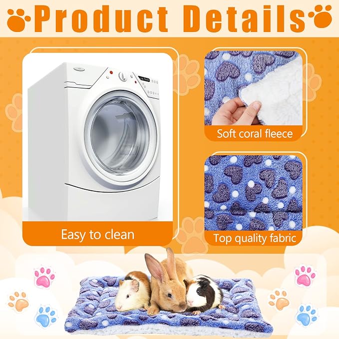 4-Piece Rabbit Bunny Bed - 13 x 19 Inch Guinea Pig Bed Mats - Plush Bunny Pad Mats for Small Animals, Dogs, Cats, Hamsters - Heart Pattern