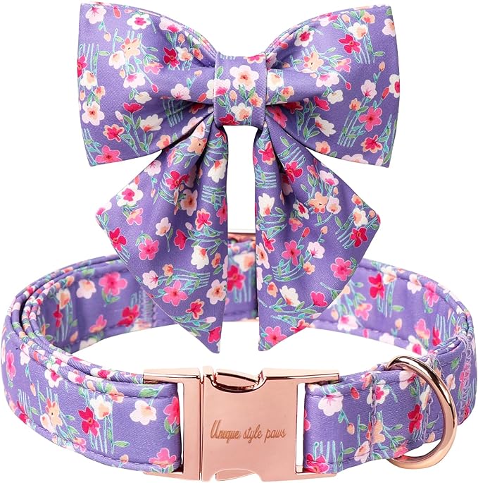 Unique style paws Cartoon Dog Collar with Bowtie Spring Summer Collar with Mutiflower for Small Medium Large Boys Girls Dogs