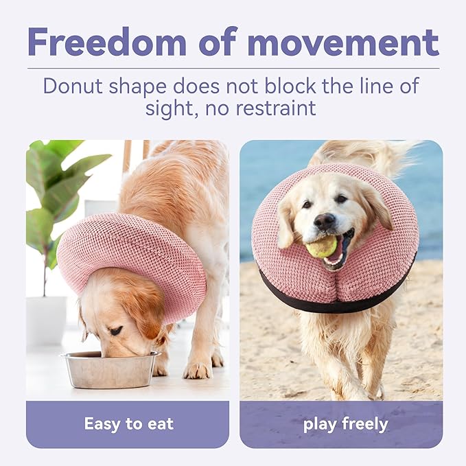 Loflaze Soft Inflatable Dog Cone Collar for Large Medium Small Dogs Cats - After Surgery Dog Neck Donut Collar, ECollar Alternatives for Recovery - Pink, M