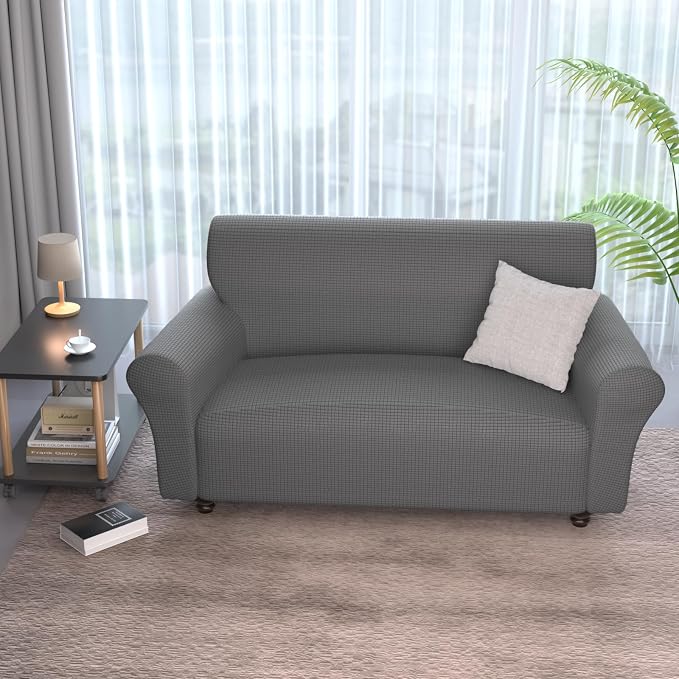 Stretch Couch Covers for 2 Separate Cushion Couch Sofa -Living Room Couch Sofa Cover,Washable Sofa Slipcover,Pet Friendly Furniture Protector with Elastic Bottom,Universal Fit for Home(Gray,Loveseat)
