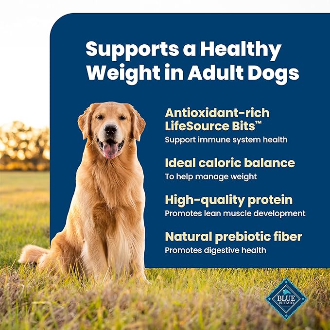 Blue Buffalo Life Protection Formula Healthy Weight Adult Dry Dog Food, Chicken & Brown Rice, Supports Immunity with Antioxidant-Rich LifeSource Bits, Promotes Lean Muscles & Weight Control, 5 lbs.