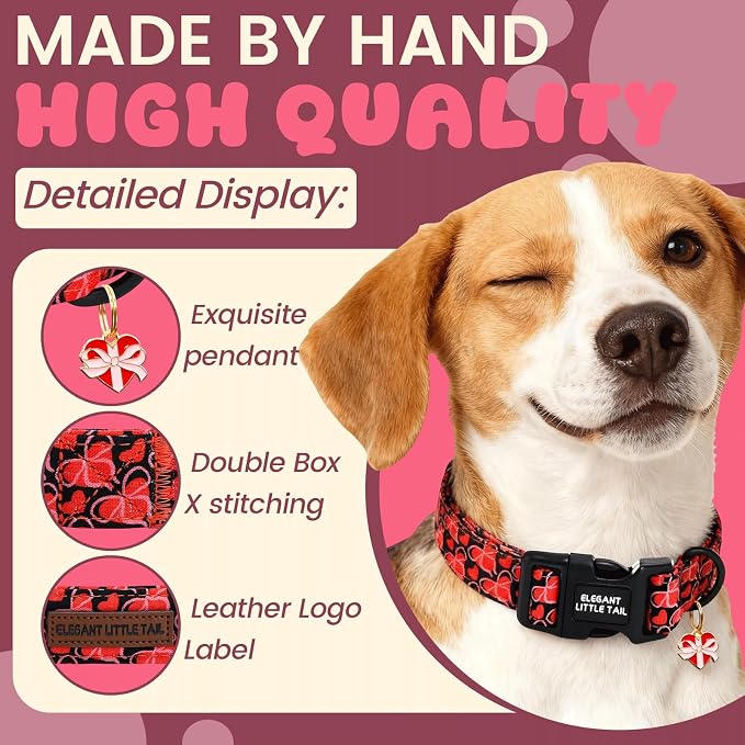 Elegant little tail Valentine's Dog Collar - Red Heart Dog Collars Cotton Puppy Adjustable Pet Collars with Sturdy Quick Release Buckle for X-Small Dogs