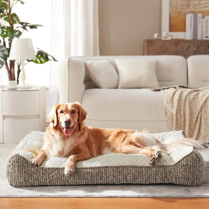 JOEJOY XL Orthopedic Dog Beds Large Sized Dog, Extra Thick Supportive Big Dogs Couch Bed with Sides, Ultra Soft Pet Bed Sofa for Large Dogs, Beige, 42inch