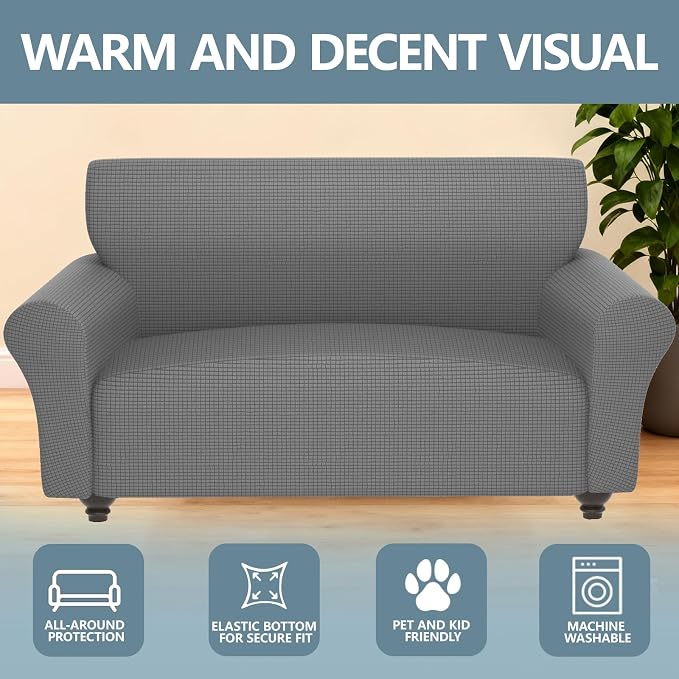 Stretch Couch Covers for 2 Separate Cushion Couch Sofa -Living Room Couch Sofa Cover,Washable Sofa Slipcover,Pet Friendly Furniture Protector with Elastic Bottom,Universal Fit for Home(Gray,Loveseat)