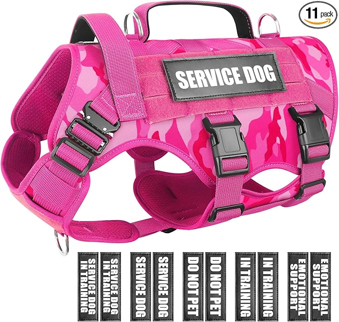 WINSEE Service Dog Vest Harness for Large Dog, Tactical Working MOLLE Vest with 10 Pet Patches, No Pull Heavy Duty Harness for Training Hunting Walking