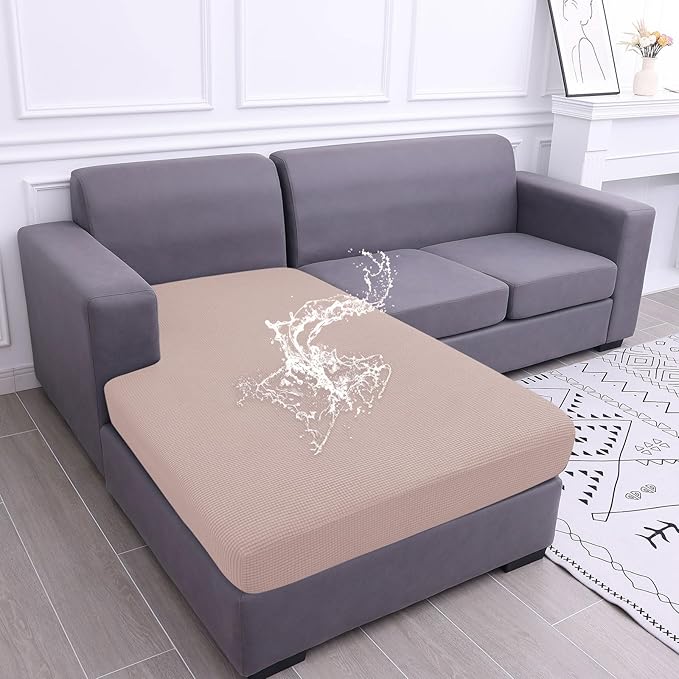 hyha Waterproof Couch Cushion Covers, Sectional Sofa Cushion Slipcovers L Shape, Thick Stretch Jacquard Fabric, Washable Chaise Lounge Cover with Elastic Bottom (1 Piece for Chaise, Pink)