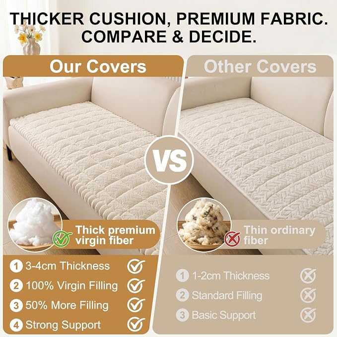 Smiry Couch Cover for Dogs, Non Slip Fuzzy Pet Sofa Covers Washable for 3 Cushion Couch, Soft Thick Furniture Protector for Cats Dogs, Against Fur, Dirt, Scratch Resistant (Beige, 35.4"x88")