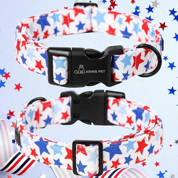 ARING PET 4th of July Collars for Dogs, Fourth of July Patriotic American Star Red White Blue Dog Collar for Puppy Small Medium Large Boy Girl Doggy-S