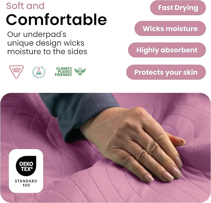 IMPROVIA® Washable Underpads, Heavy Absorbency Reusable Incontinence Pads for Kids, Adults, Elderly, and Pets, Waterproof Protection Floor (Pink and White, 34" x 36" - Pack of 4)
