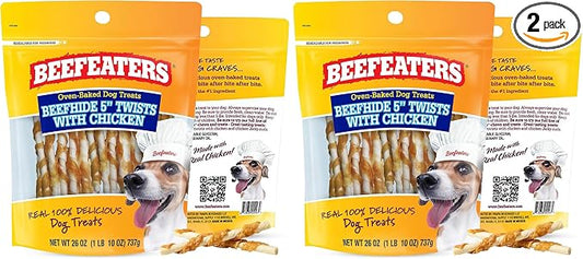 Beefeaters Dog Treats - Beefh 5in Twist with Chicken 26oz | Dog Food High Protein, Low Fat, Enriched with Vitamins & Minerals | Promotes Clean Teeth | Dog Training Treats for All Dog Sizes (Pack of 2)