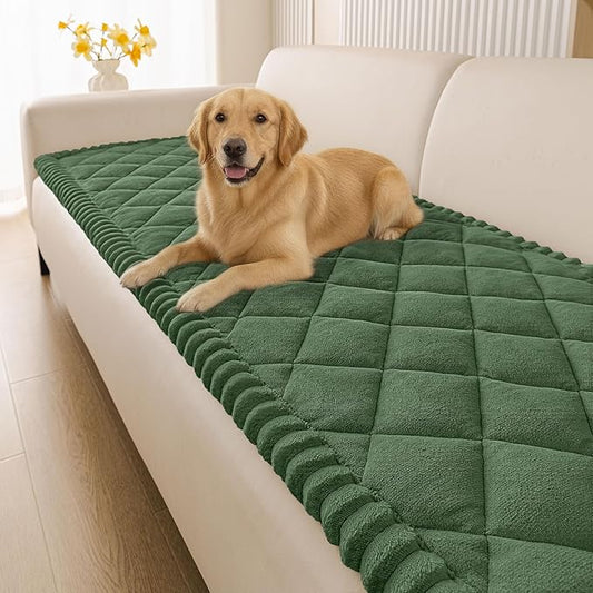 Smiry Couch Cover for Dogs, Non Slip Washable Pet Sofa Protector for Large Dogs, Cats, Fuzzy Plush Sofa Covers for 2 Cushion Couch, Against Fur, Dirt & Scratch Resistant, Green, 27.6"×59"