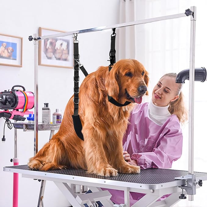 Dog Grooming Belly Strap - Dog Grooming Loops for Table Arm Extender with Clamp Extension Loop Bathing Restraint Leash No Sit Haunch Holder for Small & Medium Dogs Hair Cutting Washing (Black)