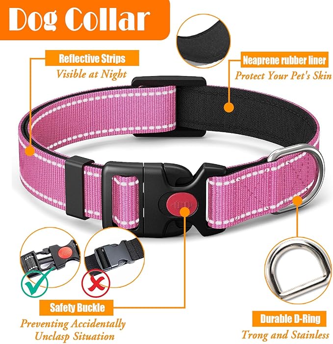LOBEVE No Pull Dog Harness, Collar & Leash Set | Includes Dog Seat Belt, Collapsible Bowls & Poop Bag Dispenser. Ideal for Training, Walking, Hiking. Fits Small to Large Dogs(Pink-S)