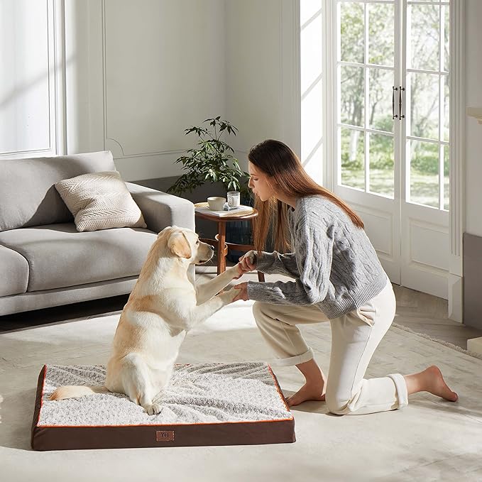WESTERN HOME WH Orthopedic Dog Bed Medium Size Dog, Waterproof Medium Pet Bed with Removable Washable Cover and Nonskid Bottom, Thick Egg Crate Foam Pet Beds, Brown 30"