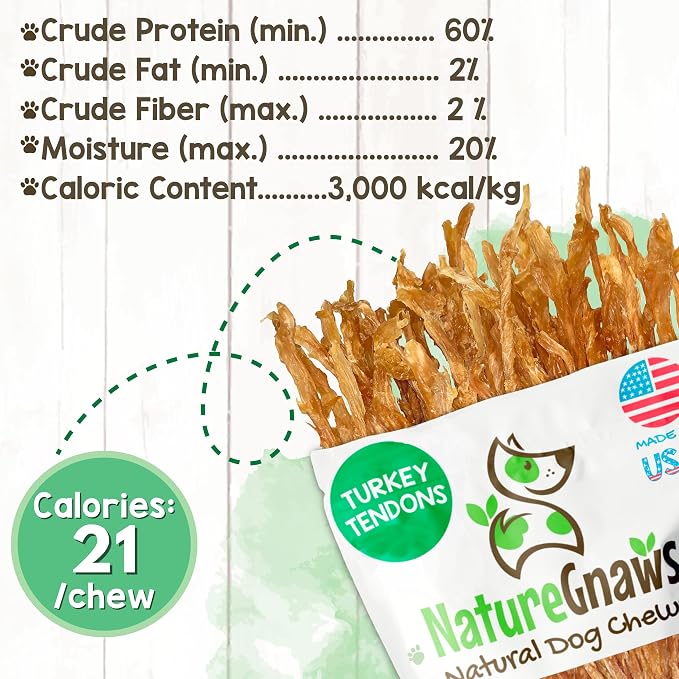 Nature Gnaws USA Turkey Tendons for Dogs (4oz) - Delicious Grain Free Reward Snack for Small, Medium & Large Breeds - Premium Natural Dog Chew Treats