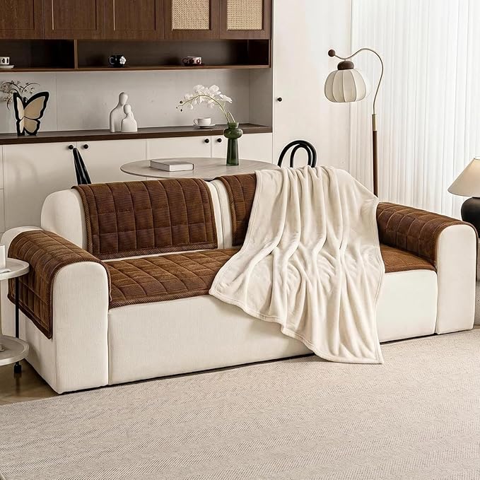 Couch Covers for Dogs Washable, Non Slip Couch Covers for Loveseat Sofa Pet Friendly, Soft Fuzzy Sofa Covers for Pet, Dog Couch Cover Furniture Protector(1PC,Dark Brown,27.6"x94.5")