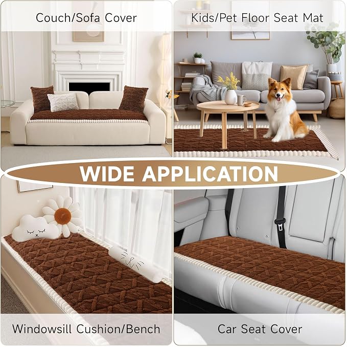 OTOB Sofa Covers for 3 Cushion Couch Washable, All Seasons Non Slip Fuzzy Pet Couch Cover, Soft Plush Geometric Jacquard Sofa Slipcovers, Kids Pet Friendly Dog Bed Mats (Dark Coffee, 27.6" x 70.9")