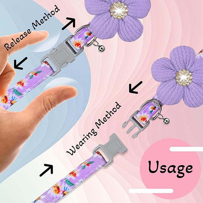 Small Dog Collar with Flower, Spring Dog Collar for Girl Dog Collars for Small Dogs Cute Dog Collar with Bell, Adjustable Length