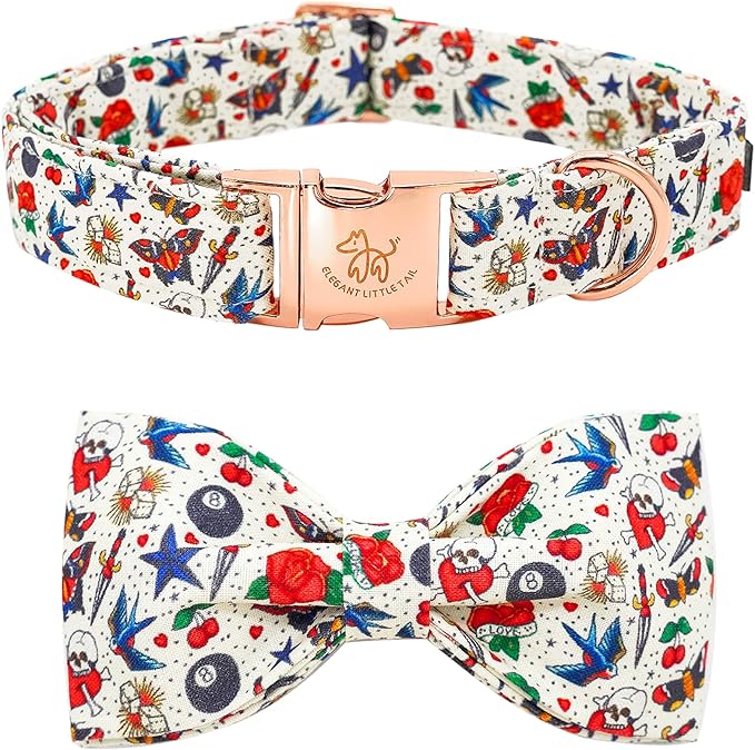Elegant little tail Dog Collar, Girl or Boy Pet Collars Bowtie Pet Collars Bow Rose Bow for Puppy Adjustable Dog Collar for Medium Dogs