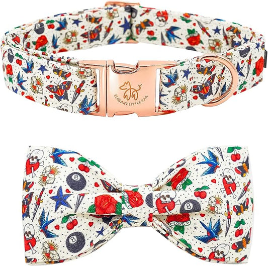 Elegant little tail Dog Collar, Girl or Boy Pet Collars Bowtie Pet Collars Bow Rose Bow for Puppy Adjustable Dog Collar for Medium Dogs