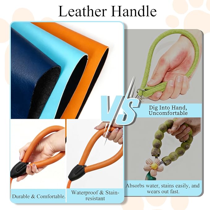 Small Dog Leash, 6ft Dog Leashes for Medium Dogs, Blue Leash, Rope Dogs Leashes, Strong Nylon Pet Lead, Pet Leather, Puppy Lead, Comfortable Leather Handle (Light Blue, 5 Feet)
