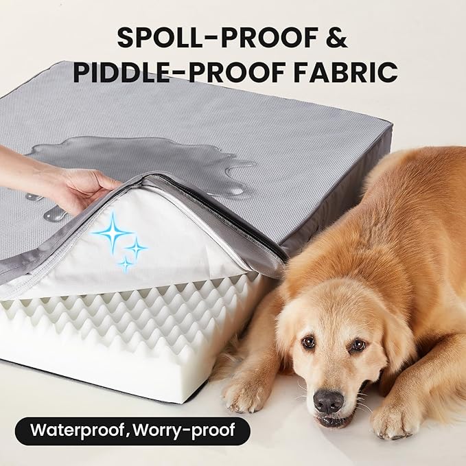 OhGeni Orthopedic Cooling Dog Bed for Extra Large Dogs, Cooling Mat with Machine-Washable Removable Cover in Easy-Clean Fabric, High Density Foam & Easy-Carry Handle, Summer Pad, 41 inch (Gray)