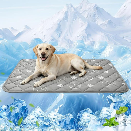 BINGPET Dog Cooling Mat, 47''x28'' Extra Large, Upgraded Thickened Cooling Fiber Endothermic Color Changing Pad, Non-Slip Summer Pet Blanket, Foldable Washable Non-Toxic Pet Mat for Indoor Outdoor Use