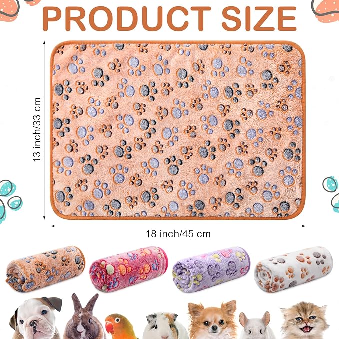 Reginary 4 Pcs Waterproof Guinea Pig Blankets Washable Small Animal Fleece Bedding Absorbent Guinea Pig Cage Liners Reusable Training Pee Pad Pet Sleep Mat for Hamster(Paw Print,18 x 13 Inch)