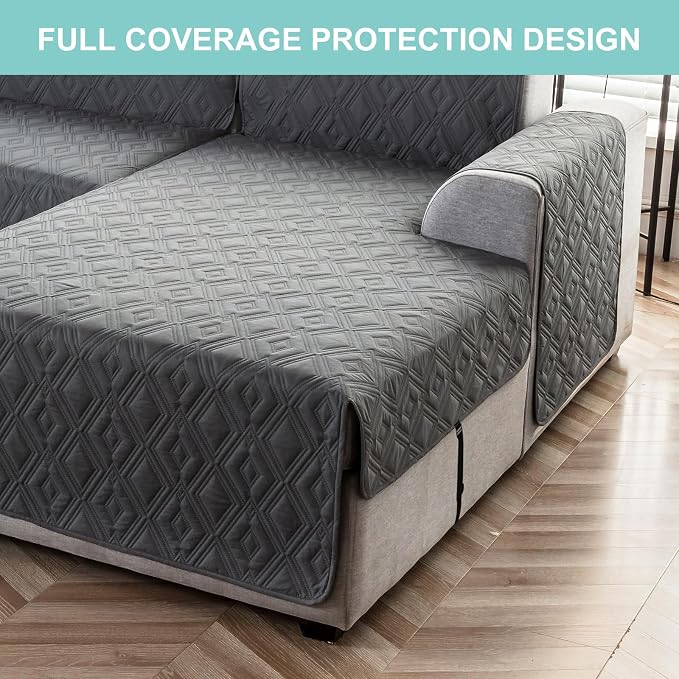 Genina Sectional Couch Covers for Dogs L Shaped Sofa Covers Chaise Lounge Cover Reversible Couch Covers for Sectional Sofa L Shape Furniture Protectors Cover for Pets, Kids (Dark Grey, Sofa Large)
