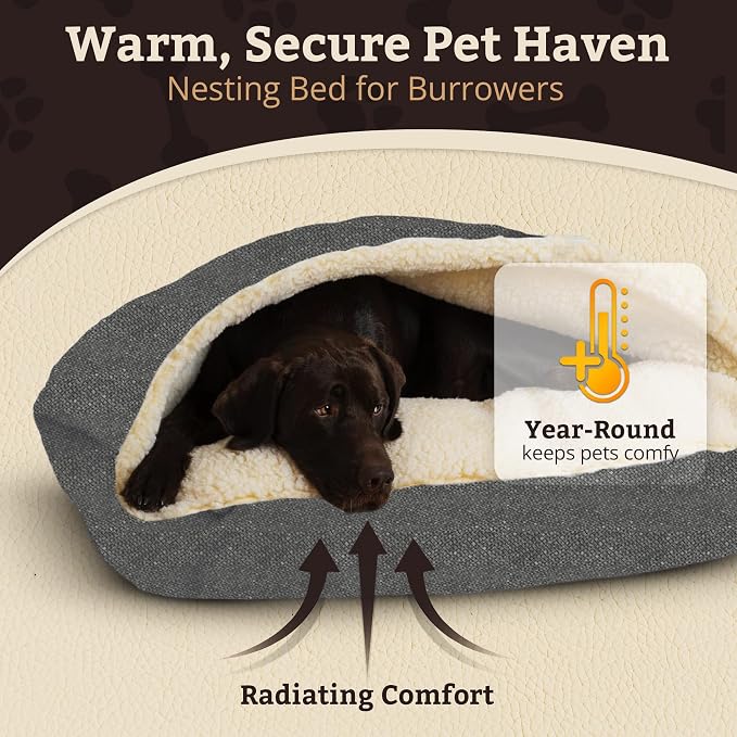 Snoozer Rectangle Cozy Cave Dog Bed - Indoor Dog Bed with Cover Cave, Covered Calming Burrow for Small Sized Pets with Blanket Attached, Enclosed, Washable Cover - Small, Merlin Pewter