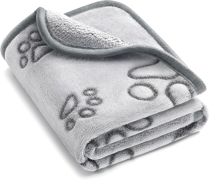 UTTPLL Blanket-Machine-Washable-Premium-Shedding Soft Dog Blanket 23"x16" Fluffy Warm Fleece Paw Print Pet Flannel Cat Blanket for Indoor Cats Small Dog Puppy Essentials Grey