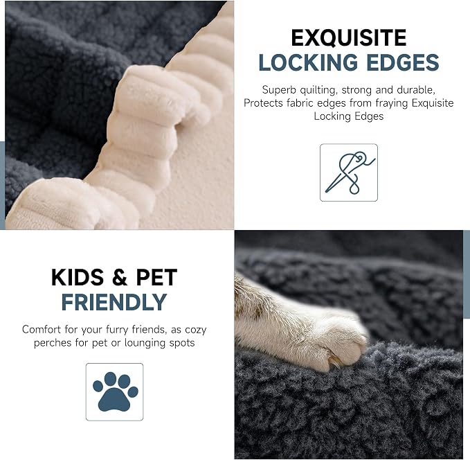 OTOB Sofa Covers for 3 Cushion Couch Washable, All Seasons Fuzzy Non Slip Kids & Pet Friendly Dog Bed Mats Couch Cover, Soft Plush Sofa Slipcovers Furniture Protector (Dark Gray, 27.6" x 70.9'')