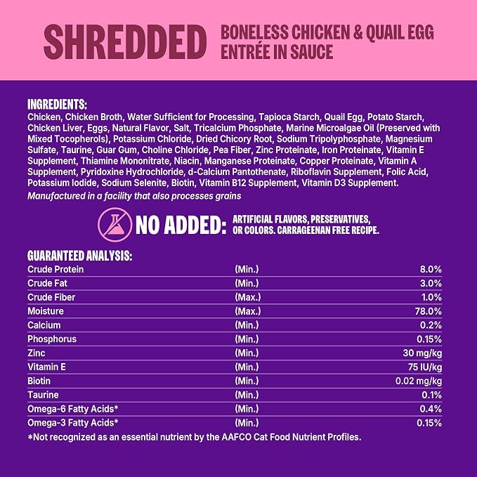 Wellness CORE Signature Selects Shredded Adult Canned Wet Cat Food, Natural, Protein Rich, Grain Free, Chicken and Quail Egg Entrée Recipe, 5.3 oz, Pack of 12 Cans