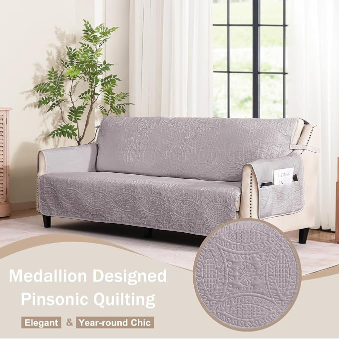 Quilted Grand Sofa Covers Washable, Couch Cover for Grand Sofa, Soft Cozy Couch Protector for 4 Cushion Couch, Oversized Grand Sofa Slipcovers Water-Repellent (Grand Sofa 88", Cloud Purple)