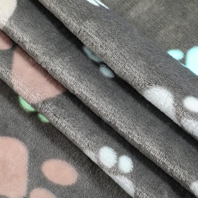 Tegeme 12 Pcs Pet Blankets 23 x 16 Inch Soft Fluffy Fleece Dog Cat Warm Paw Print Pattern Blankets Flannel Throw for Pets Dog Puppy Cat(Dark Gray, White, Camel)