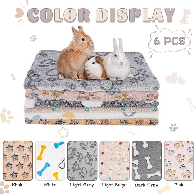 6 Pack Guinea Pig Cage Liner, Washable Guinea Pig Fleece Blankets Beding Accessories, Flannel Throw Warm Sleep Mat, Pet Pee Pads for Small Animal Hamster Rabbit Puppy Cat (Dark Color, 30x20 Inch)