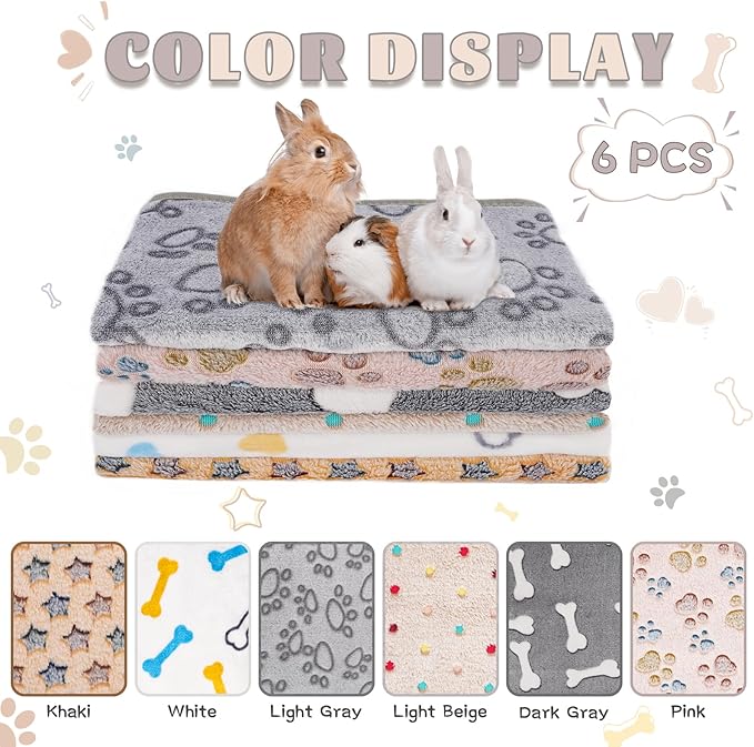 6 Pack Guinea Pig Cage Liner, Washable Guinea Pig Fleece Blankets Beding Accessories, Flannel Throw Warm Sleep Mat, Pet Pee Pads for Small Animal Hamster Rabbit Puppy Cat (Dark Color, 26x14 Inch)