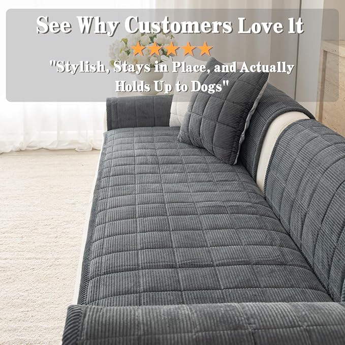 Premium Washable Couch Cover for Dogs, Non Slip Sectional Sofa Protector for L Shape Couch,Dog Couch Cover for Waterproof(1PC/27.6"x59.1",Dark Grey)
