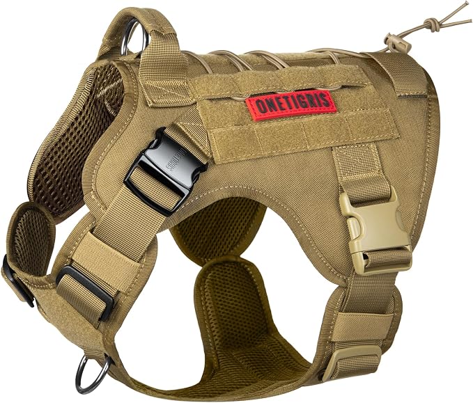 OneTigris Tactical Dog Harness Vest with Handle, Military Dog Harness for Large Medium Dogs,FIRE Watcher 2.0 No-Pull Service Dog Vest,Adjustable Dog Vest Harness for Walking Hiking Training(M,Brown)