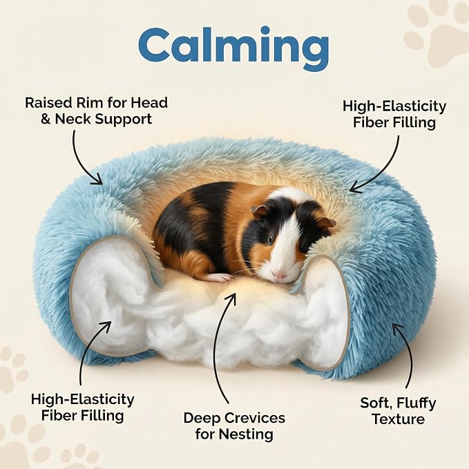 Guinea Pig Bed 11.8 Inch for Small Animal，Washable Small Animal Beds，Hideout Soft & Comfortable Donut Bed for Dwarf Rabbits/Hamster/Hedgehog/Ferrets,Blue