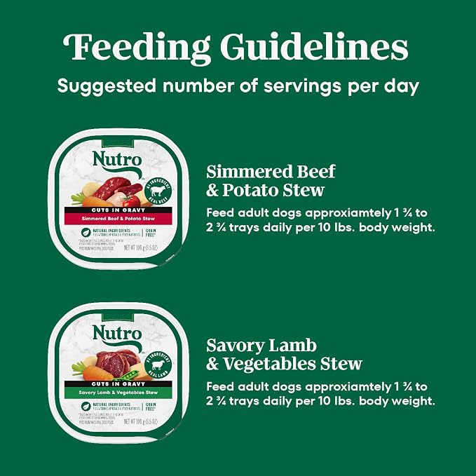 Nutro Natural Choice Cuts in Gravy Wet Dog Food, Grain Free Dog Food Wet Lamb and Beef Recipes Variety Pack, 3.5 oz. Trays (12 Count, Pack of 2)