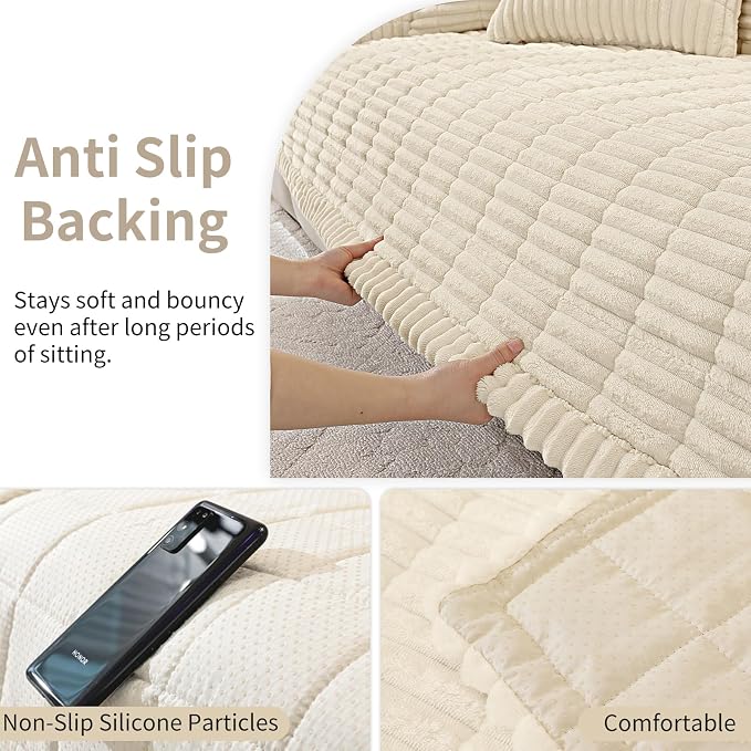 Fuzzy Couch Arm Covers for Dogs Washable, Thick Couch Covers for 3 Cushion Sofa Pet Friendly, Non Slip Plush Dog Couch Cover for for Sectional, Loveseat (Beige, 17.6" x 17.6")