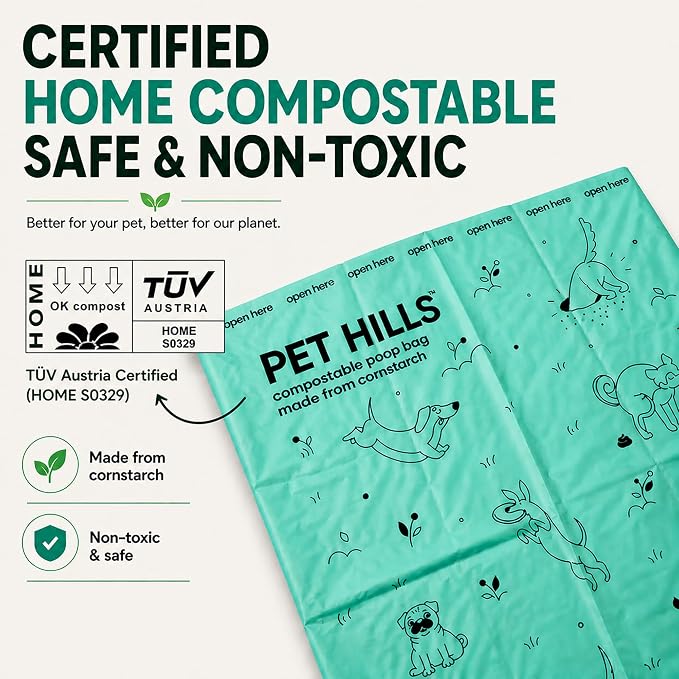 Heavy Duty Compostable Dog Poop Bags – 270 Count, Extra Thick 20 Micron, Leakproof & Unscented, Fits All Dispensers, Plant-Based Cornstarch, TÜV OK Compost HOME Certified