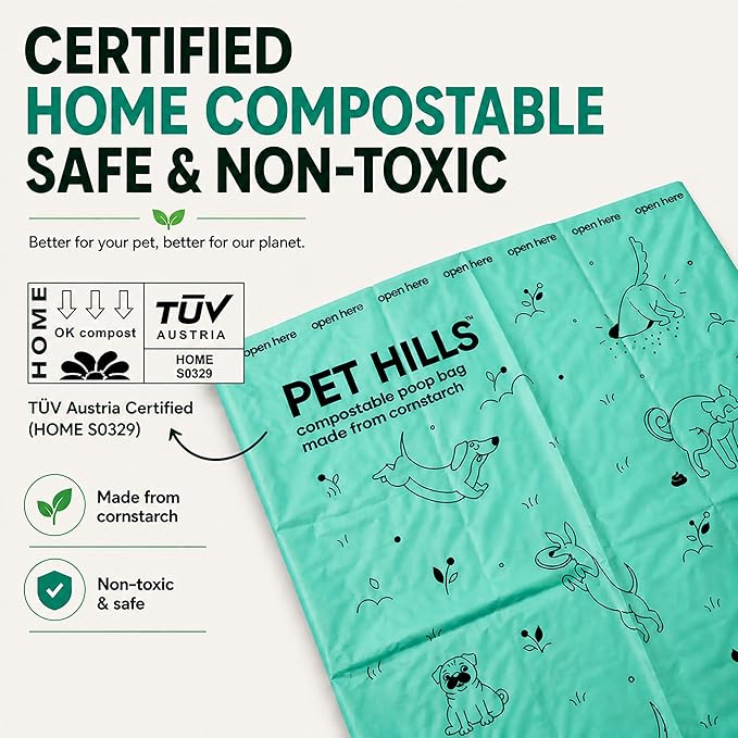 Heavy Duty Compostable Dog Poop Bags – 120 Count, Extra Thick 20 Micron, Leakproof & Unscented, Fits All Dispensers, Plant-Based Cornstarch, TÜV OK Compost HOME Certified