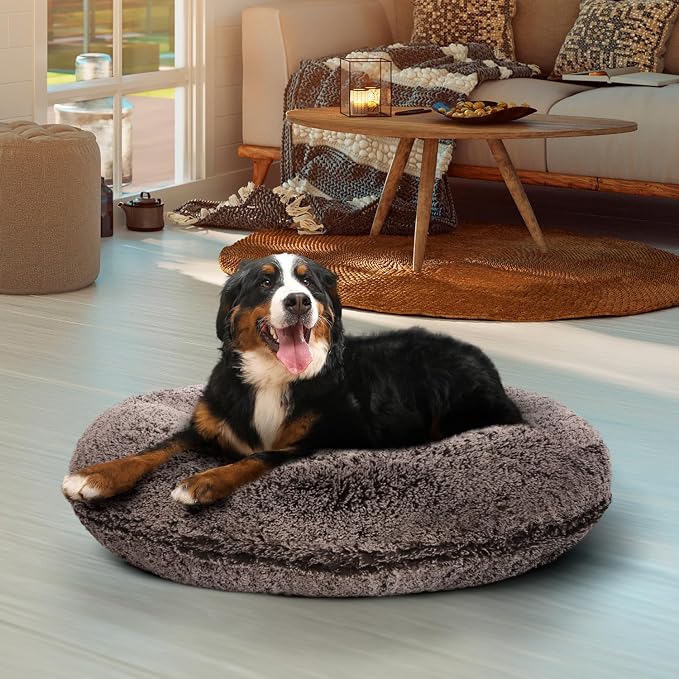 Bessie + Barnie Bagel Bed for Dogs and Cats – Round Pet Bed with 360-Degree Zipper, Waterproof Liner, Machine Washable Cover, Eco-Friendly Polyfill – Plush Donut Puppy Bed for Dogs
