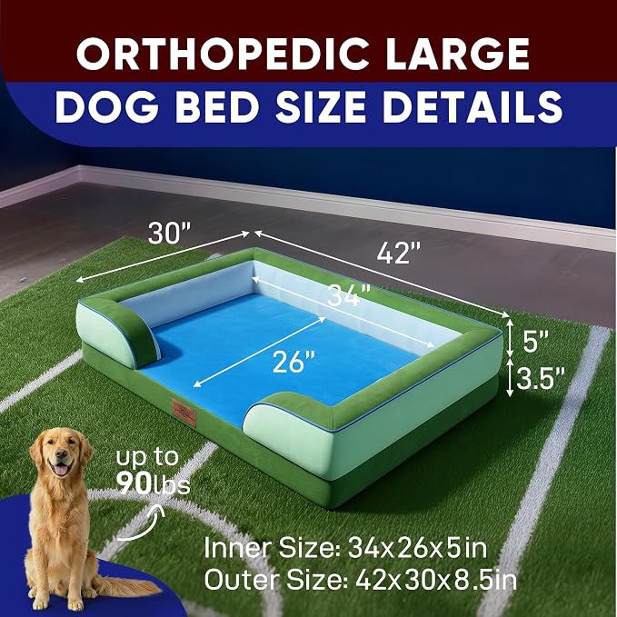 Comfort Expression Orthopedic Dog Bed for Extra Large Dogs 42x30 Inch, Waterproof Egg Crate Foam XL Pet Bed with Bolsters, Dog Couch with Washable Cover & Non-Slip Bottom, Boston